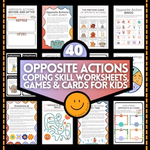 Opposite Action Coping Skills Worksheets Cards for Kids Emotional Resilience Positive Strategies Play Therapy SFBT ACT Anxiety Trauma Tools