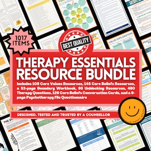 Resurspaket för terapirådgivare Arbetsblad Arbetsbokskort Gränser Identifiera kärnövertygelser Värderingar Psykoterapifil Avblockering KBT DBT