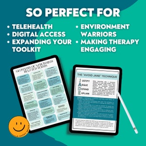 May include: Two digital tablets displaying text and graphics, with a white stylus. One tablet shows a glossary of narcissism terms, the other, the "Avoid Jane" technique. The image includes the text "So Perfect For" and bullet points.