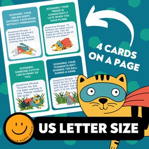 K&ouml;nnte beinhalten: Vier illustrierte Karten mit einem Superhelden-Katzen-Thema. Jede Karte zeigt ein anderes Szenario und einen selbstbewussten Satz, der bei sozialen Situationen helfen soll. Die Karten sind auf wei&szlig;em Hintergrund gedruckt und haben das Format US-Brief.