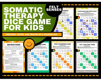 Emotional Regulation Felt Senses Dice Game for Kids PDF, Printable Somatic Awareness & Coping Skills Activity for Play Therapy and Trauma