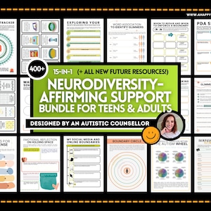 Neurodiversity Affirming Workbook Therapy Counselling Autism Spectrum ADHD Neurodivergent PDA Unmasking Worksheets Glimmers Burnout ASD Tool