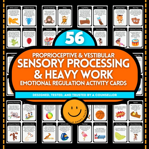 Heavy Work Proprioception & Vestibular Emotional Regulation Activity Cards for Kids Sensory Processing Disorder ADHD Anxiety Somatic Therapy