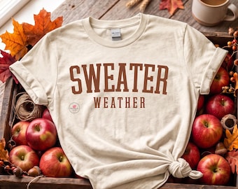 Camiseta para clima otoñal, camiseta acogedora con ambiente otoñal, camiseta con estampado otoñal