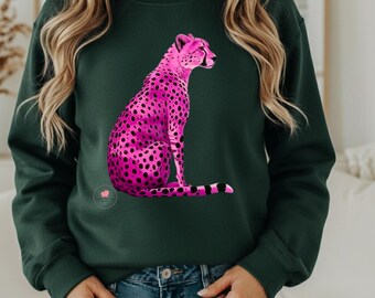 Sudadera de cuello redondo con estampado de guepardo rosa de colores, tallas S-2X