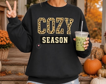 Sudadera acogedora con estampado de leopardo, suéter cómodo de cuello redondo para otoño.