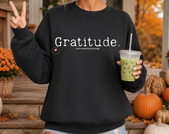 Sudadera Gratitude de cuello redondo, colores otoñales, letras blancas, suave tejido polar (tallas S-2X)
