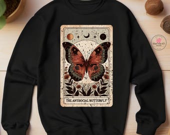 Sudadera con estampado de la carta del tarot de la mariposa antisocial