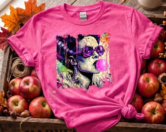 Camiseta de Halloween con diseño de chicle de la Novia de Frankenstein de colores brillantes