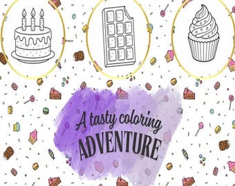 Printable Sweets Coloring Book – Cupcakes, Donuts, Ice Cream (A4 PDF Digital Download)