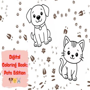 Cute Printable Pet Coloring Pages for Kids & Adults – Simple Animal Line Art, Easy Coloring Book PDF  – Cute Animals - Instant Download