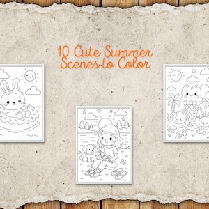 Kawaii Summer Coloring Book PDF | A4 Printable Pages for Kids & Adults | Cute Animals and Cozy Scenes | Instant Download Art