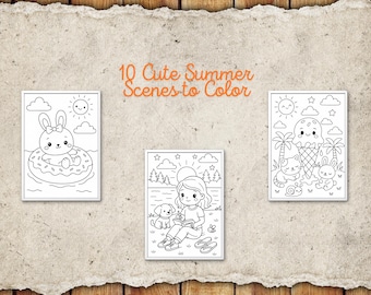 Kawaii Summer Coloring Book | Cute Animals & Cozy Scenes (A4 PDF)