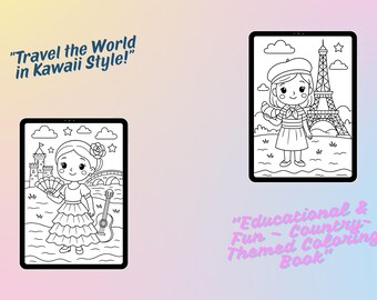 Kawaii World Coloring Book: Kids' Cultural Travel Art (A4 Printable PDF