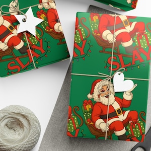 Santa Drag Queen Christmas Wrapping Paper,  SLAY Holiday Gift, Funny LGBTQ  Decor, Festive Queer Wrapping Sheet, Santa Sleigh White Elephant