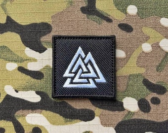 Patch "Valknut" carré en noir - blanc, badge moral avec fermeture velcro, patch Tactical Outdoor Nordic Viking Thor Walhalla Rune