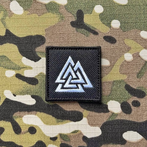 Patch "Valknut" vierkant in zwart - wit, morele badge met klittenbandsluiting, patch Tactical Outdoor Nordic Viking Thor Walhalla Rune