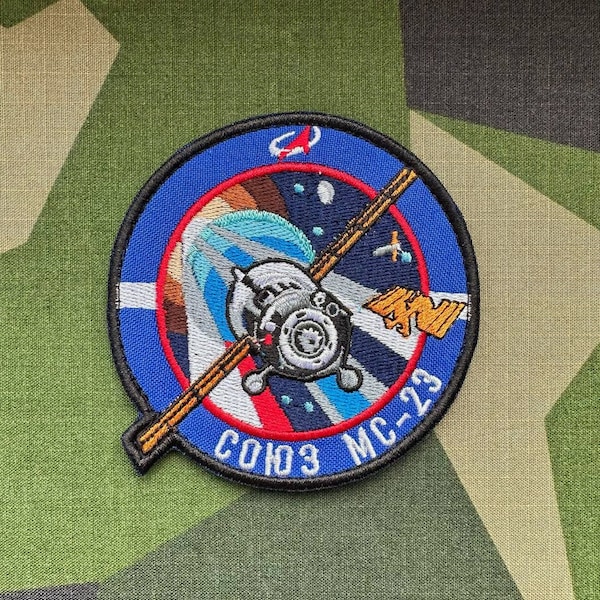 Patch “Soyuz MS-23” Roskosmos NASA USA mit Klettverschluss; UdSSR Aufnäher Morale Tactical Outdoor Weltraum Mission Space Shuttle Schiff