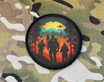 1x Patch "Drohnen am Himmel" Ukrainische Dreizack Abzeichen m. Klett Ukraine Aufnäher Morale Tactical Support Emblem