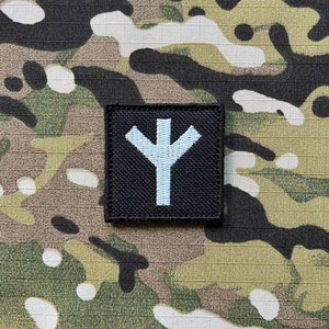 Patch "Algiz Rune" square in black - white, morale badge with Velcro fastener, patch Tactical Outdoor Nordic Viking Thor Walhalla