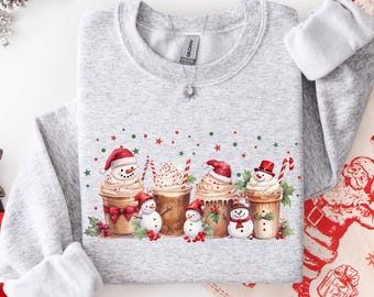 Snowman Coffee Sweatshirt, Coffee Christmas Sweatshirt, Coffee Crewneck, Snowman Sweaters, Christmas Sweatshirts Women, Holiday Sweatshirts