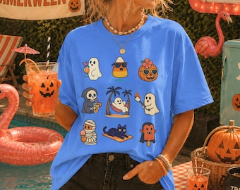Summerween Ghost Pumpkin Shirt, Halloween Ghost Shirts, Spooky Summer, Halloween Crewneck, Comfort Colors Halloween Tshirt, Spooky Season
