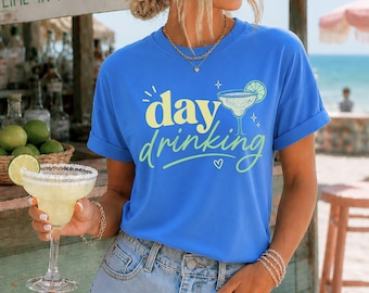 Camiseta de margaritas para tomar durante el día, camisetas para viajes de chicas, camisetas de playa de verano, conjuntos de vacaciones de playa para mujeres, sudadera de cuello redondo para cócteles, camisetas de margaritas
