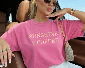 Sunshine & Coffee Shirt, Summer Crewneck, Beach Vacation Shirts Women, Iced Coffee Lover Gifts, Aesthetic Summer Tees, Comfort Colors Summer