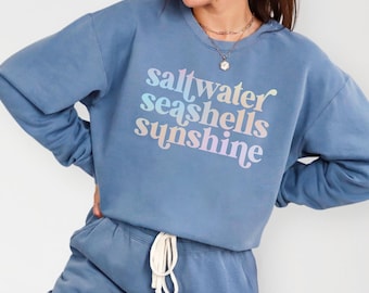 Sunshine Beach Vacation Sweatshirt Lightweight, Summer Sweatshirt, Beach Crewneck, Vacation Outfits Women, Beachy Sweatshirts, Seashells