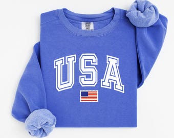 USA Flag Sweatshirt Comfort Colors, Patriotic Sweaters, American Crewneck, Memorial Day, Sweatshirt 4th of July, USA Crewneck, America Gifts