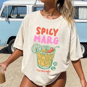 Camiseta Spicy Margarita, Camisetas Cinco de Mayo, Sudadera con cuello redondo para cócteles, Regalos para amantes de las margaritas, Conjuntos para vacaciones en la playa para mujeres, Camisetas de margaritas imagen 1