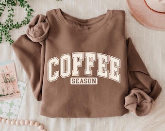 Sudadera de temporada de café, sudadera de cuello redondo con café, para amantes del café en otoño, sudaderas bonitas de otoño con colores cómodos, sudaderas de otoño, conjuntos de otoño para mujer