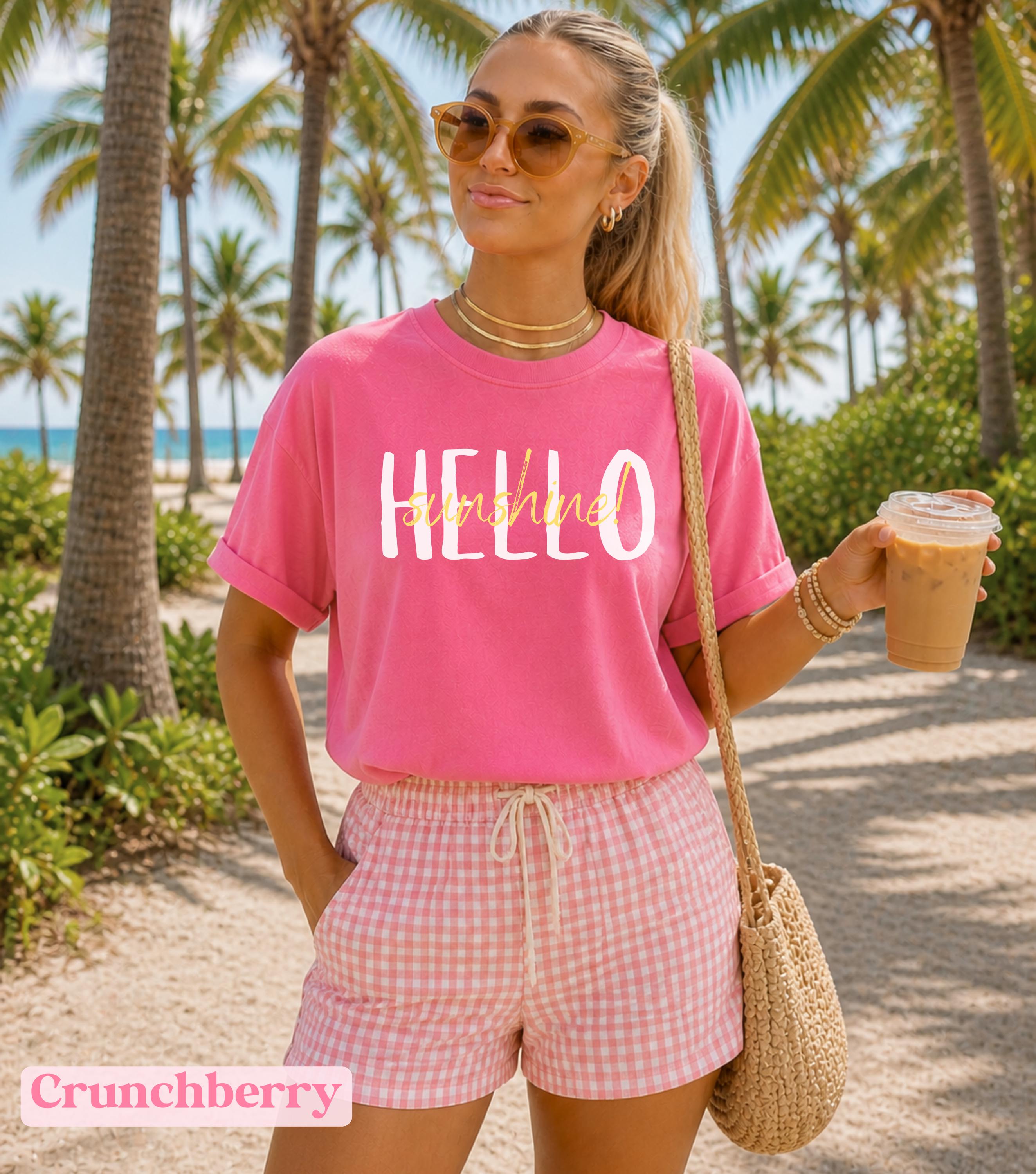 Hello Sunshine Shirt, Summer Comfort Colors Shirt, Sunshine Tshirt, Beach Vacation Tees, Spring Outfits Women, Summer Cotton Shirts, Sunny