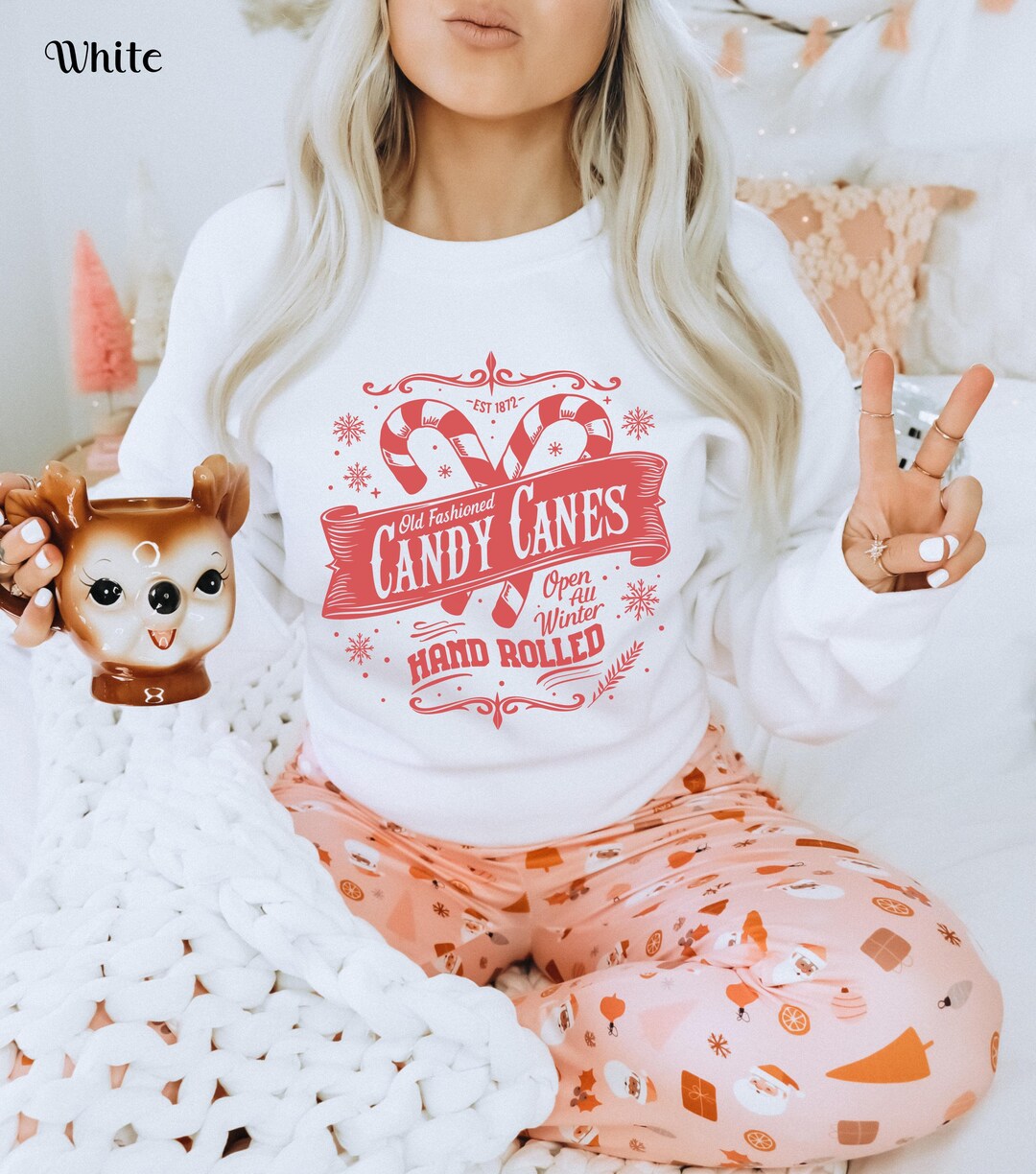 Candy Cane Christmas Sweatshirt, Holiday Crewneck, Retro Christmas