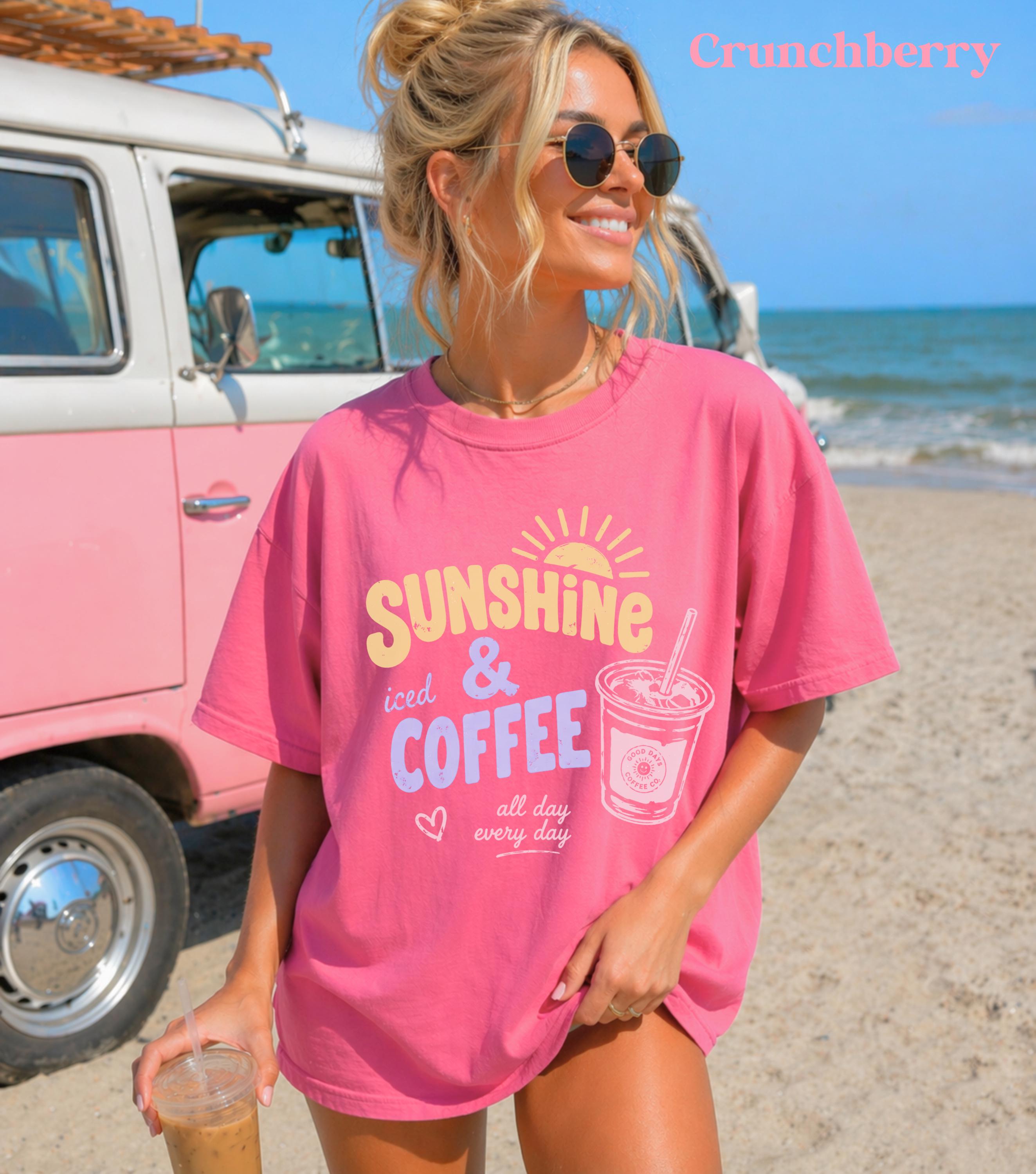 Sunshine Iced Coffee Shirt, Summer Crewneck, Beach Vacation Shirts Women, Iced Coffee Lover, Sunshine Tees, Womens Coffee Graphic Tshirts