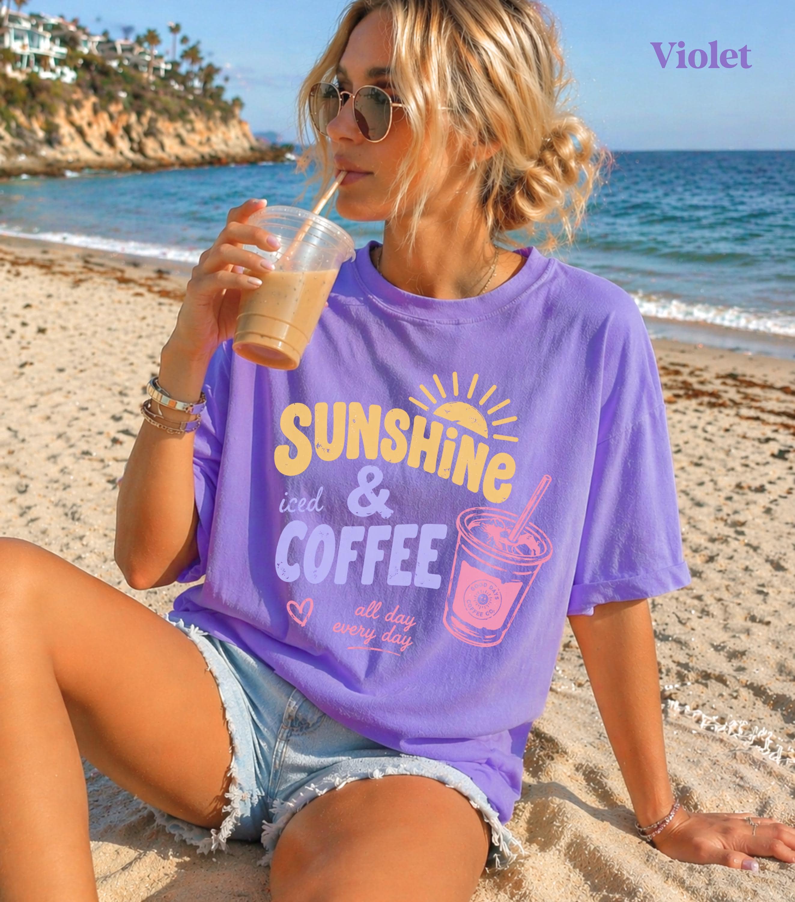 Sunshine Iced Coffee Shirt, Summer Crewneck, Beach Vacation Shirts Women, Iced Coffee Lover, Sunshine Tees, Womens Coffee Graphic Tshirts