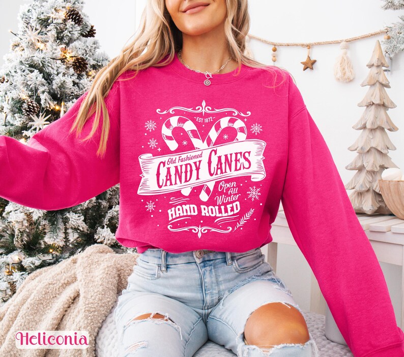Candy Cane Christmas Sweatshirt, Holiday Crewneck, Retro Christmas