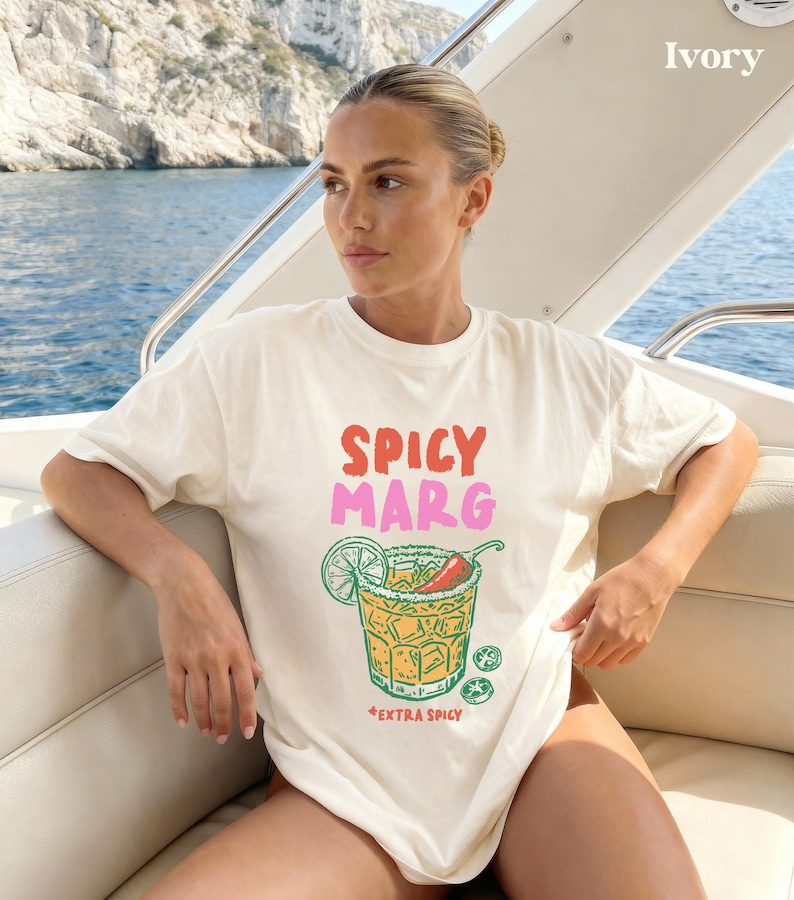 Camiseta Spicy Margarita, Camisetas Cinco de Mayo, Sudadera con cuello redondo para cócteles, Regalos para amantes de las margaritas, Conjuntos para vacaciones en la playa para mujeres, Camisetas de margaritas Ivory