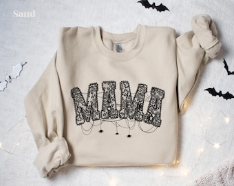Sudadera de Halloween Mama, Mamá Espeluznante, Cuello Redondo de Mamá, Encaje de Halloween, Disfraces de Halloween para Mujer, Dulce o Truco, Temporada Espeluznante, Mamá de Temporada