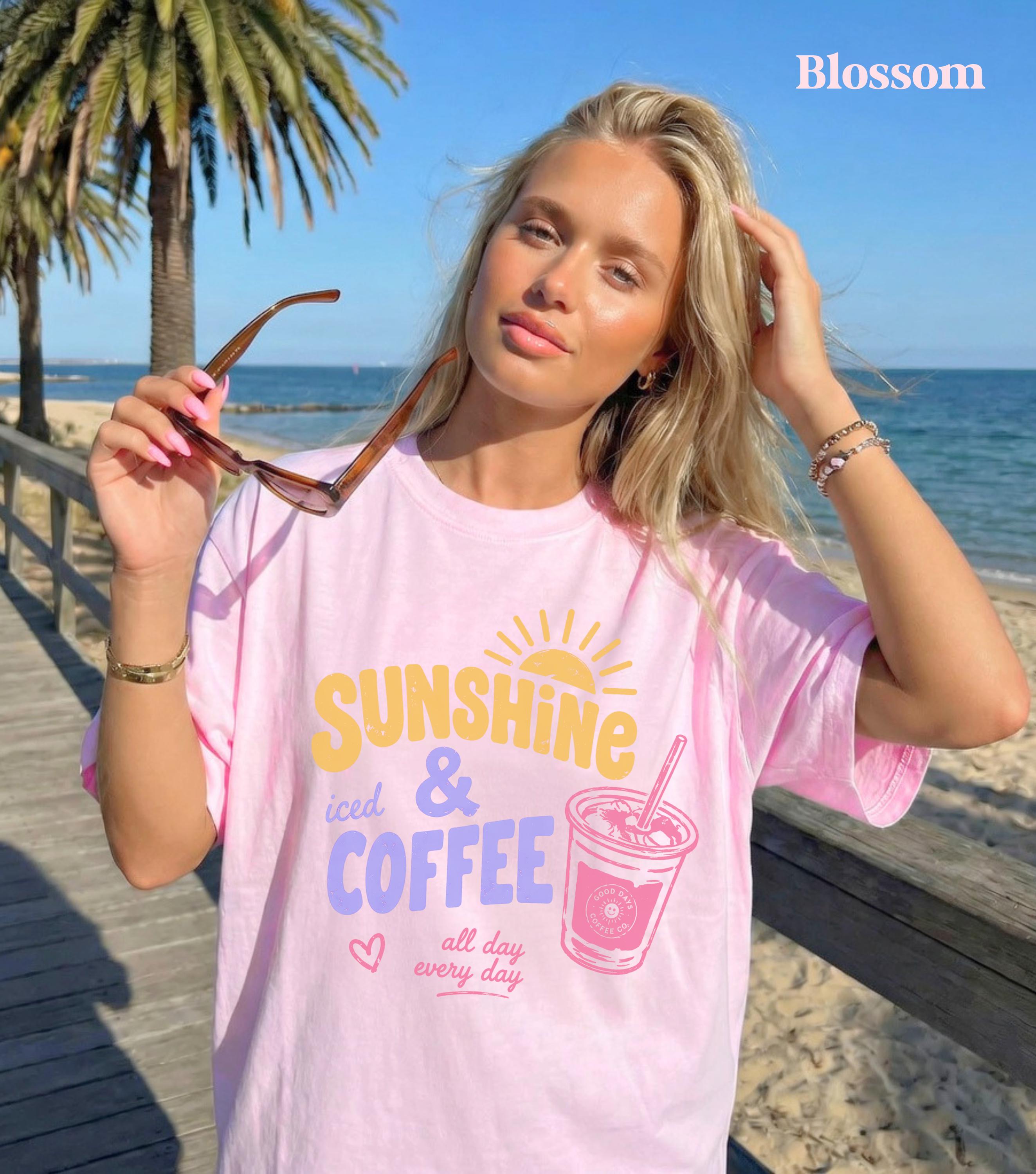 Sunshine Iced Coffee Shirt, Summer Crewneck, Beach Vacation Shirts Women, Iced Coffee Lover, Sunshine Tees, Womens Coffee Graphic Tshirts