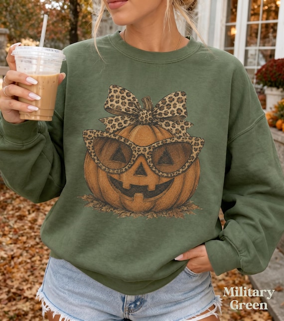 Pumpkin Halloween Fall Sweatshirt, Pumpkin Crewneck, Halloween Outfits Women, Autumn Sweatshirts, Leopard Pumpkin Sweaters, Jack O Lantern