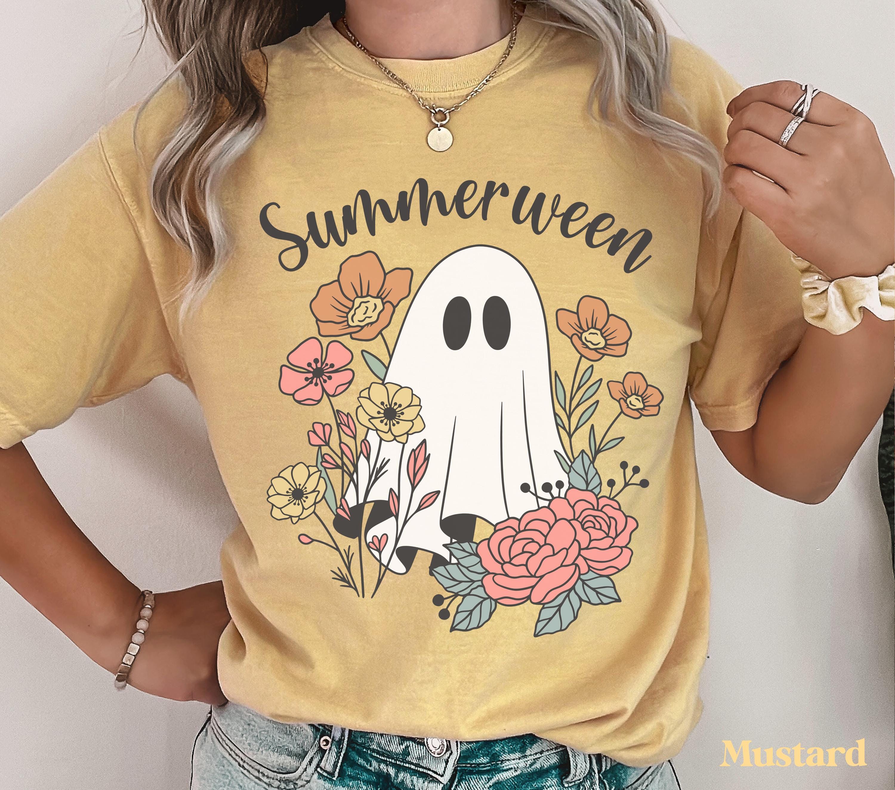 Halloween Summer Shirt, Floral Ghost Shirt, Summerween, Comfort Colors Halloween Tshirts, Spooky Season, Halloween Outfits Women, Flower Tee