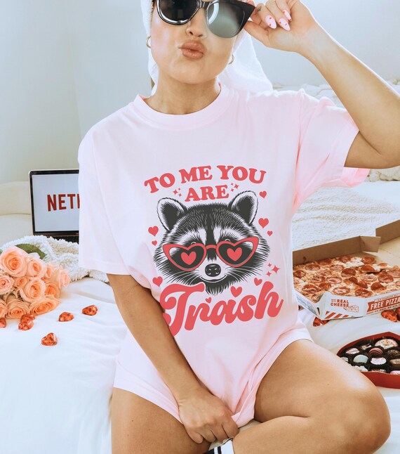 Raccoon Trash Shirt, Raccoon Tees, Feral Shirt Funny, Funny Valentine's Day Shirts, Valentine Crewneck, Galentine's Day, Valentines Singles