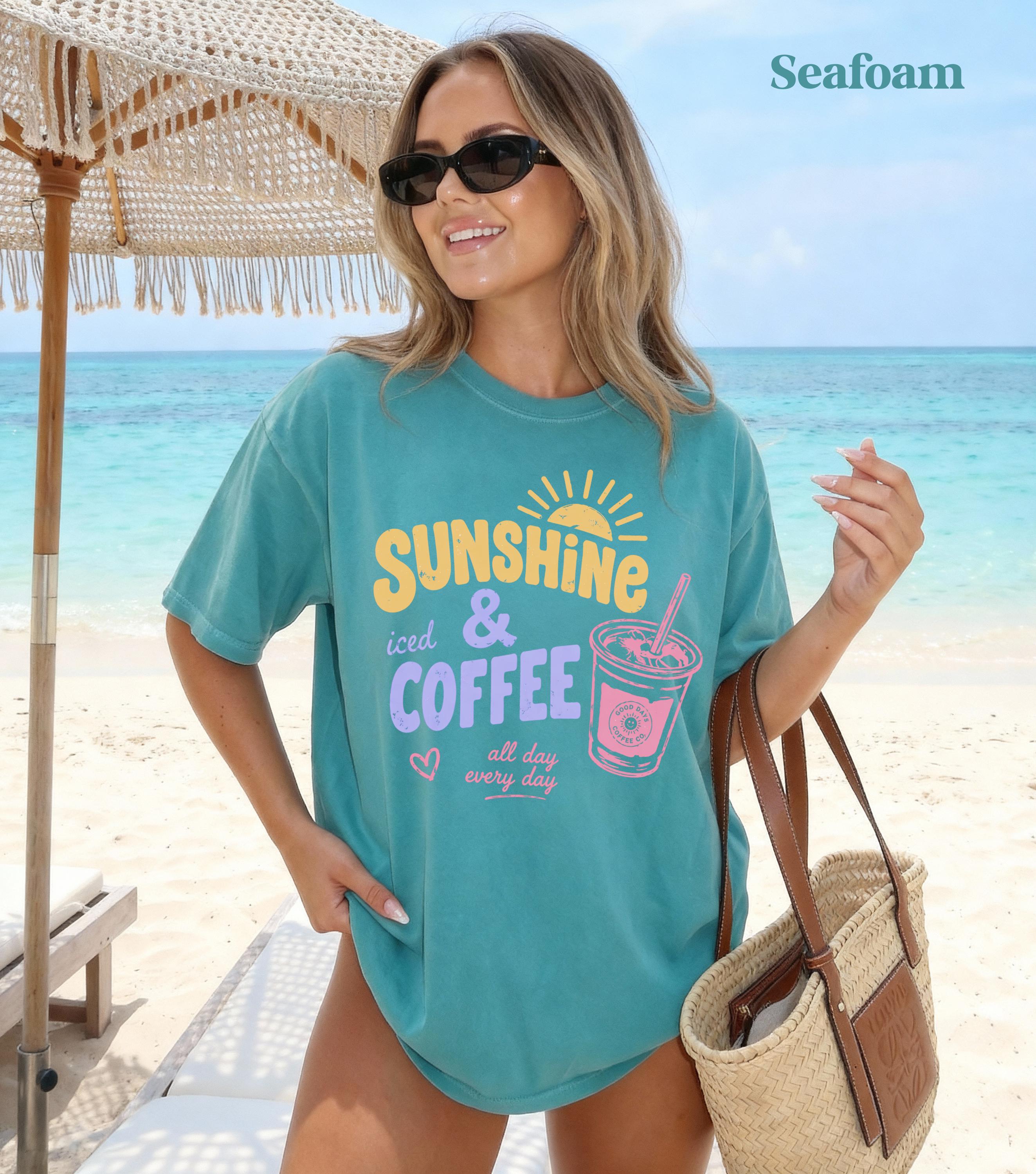 Sunshine Iced Coffee Shirt, Summer Crewneck, Beach Vacation Shirts Women, Iced Coffee Lover, Sunshine Tees, Womens Coffee Graphic Tshirts