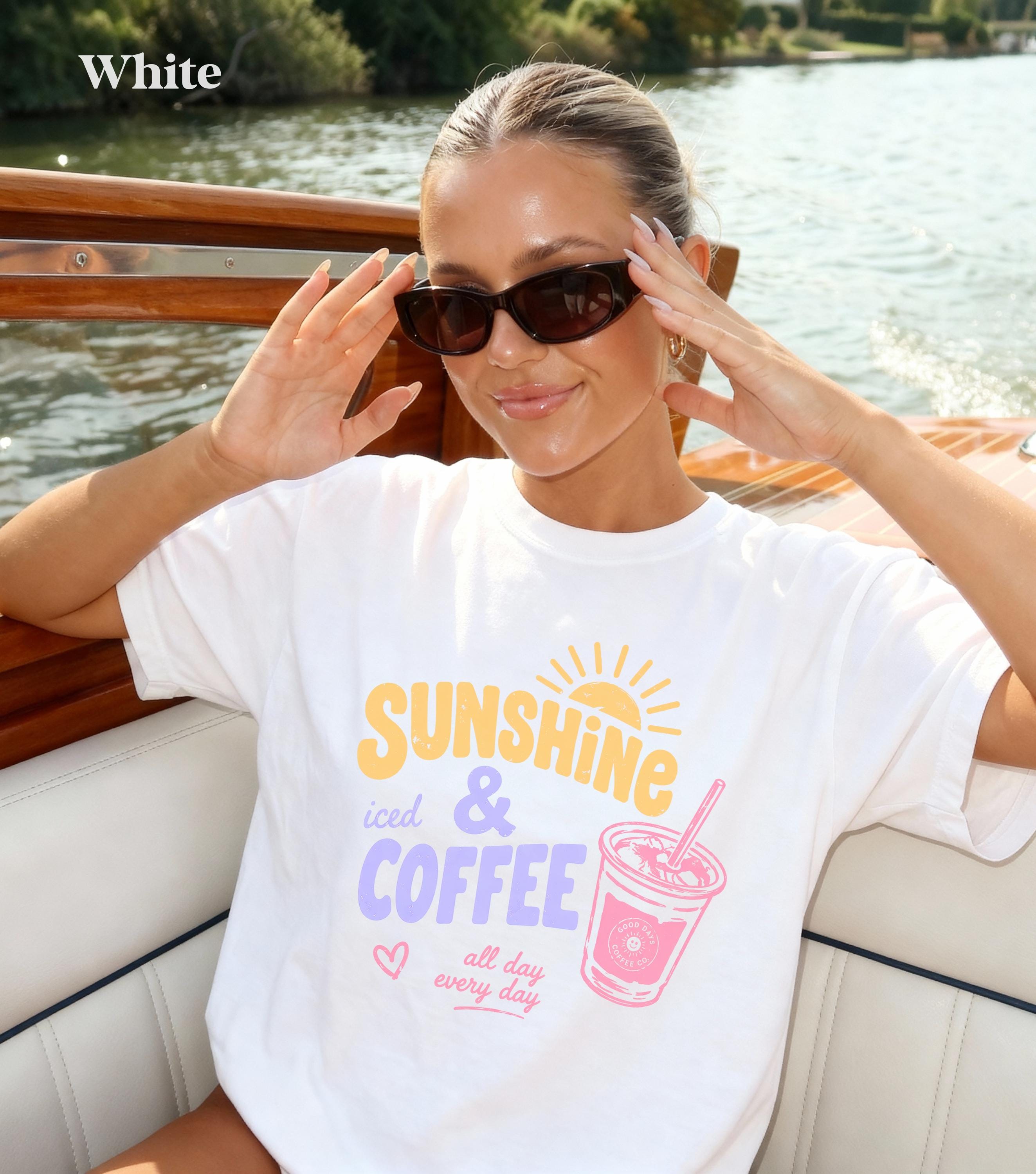 Sunshine Iced Coffee Shirt, Summer Crewneck, Beach Vacation Shirts Women, Iced Coffee Lover, Sunshine Tees, Womens Coffee Graphic Tshirts