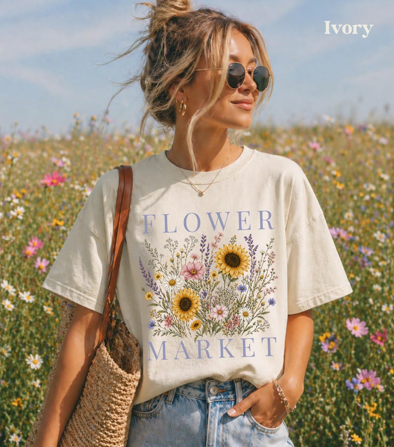 Wildflowers Flower Market Shirt, Sunflower Shirt, Floral Crewneck, Flower Tshirts, Summer Shirts Women, Summer Floral Tees, Gardening Shirt image 7