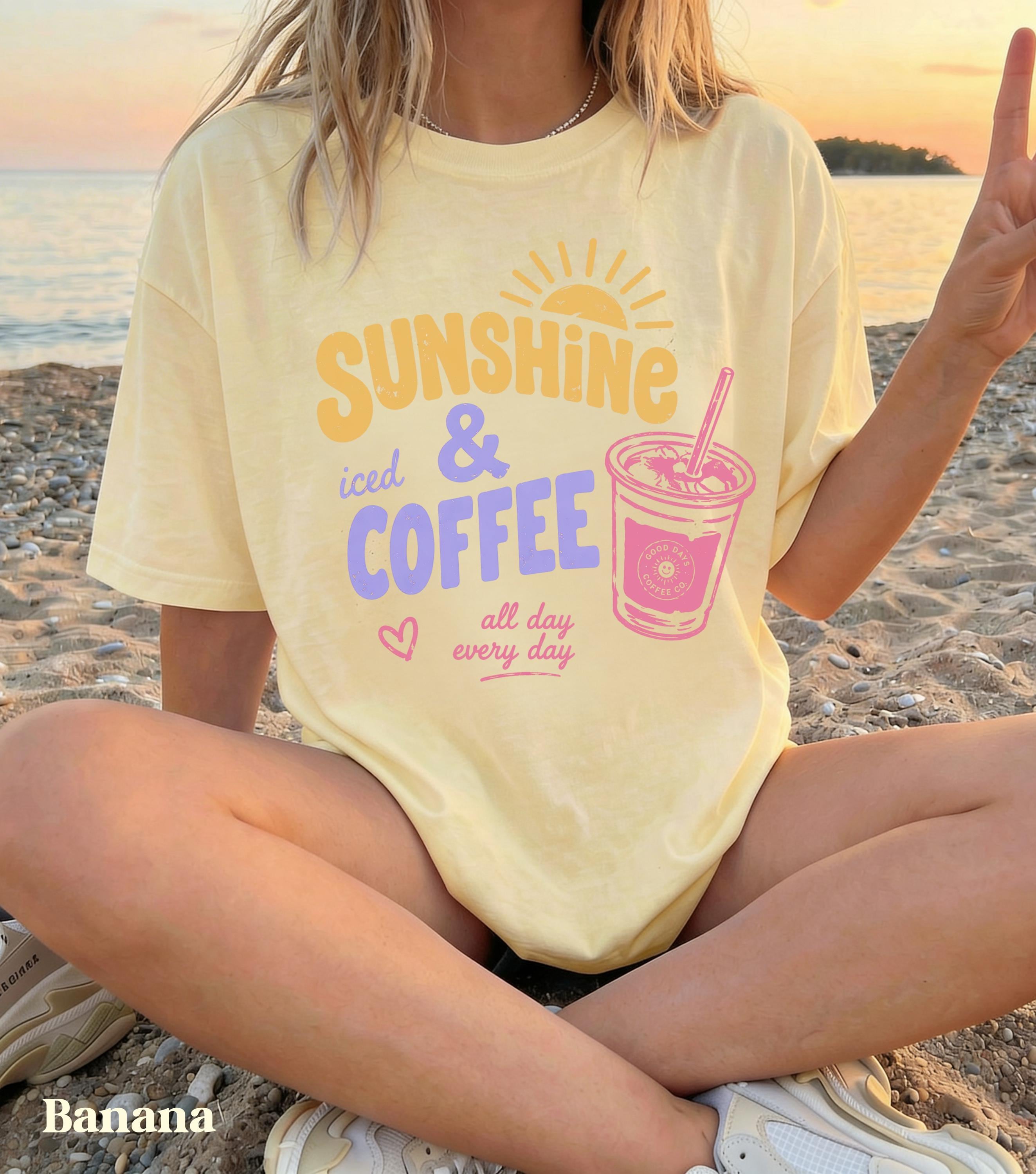 Sunshine Iced Coffee Shirt, Summer Crewneck, Beach Vacation Shirts Women, Iced Coffee Lover, Sunshine Tees, Womens Coffee Graphic Tshirts