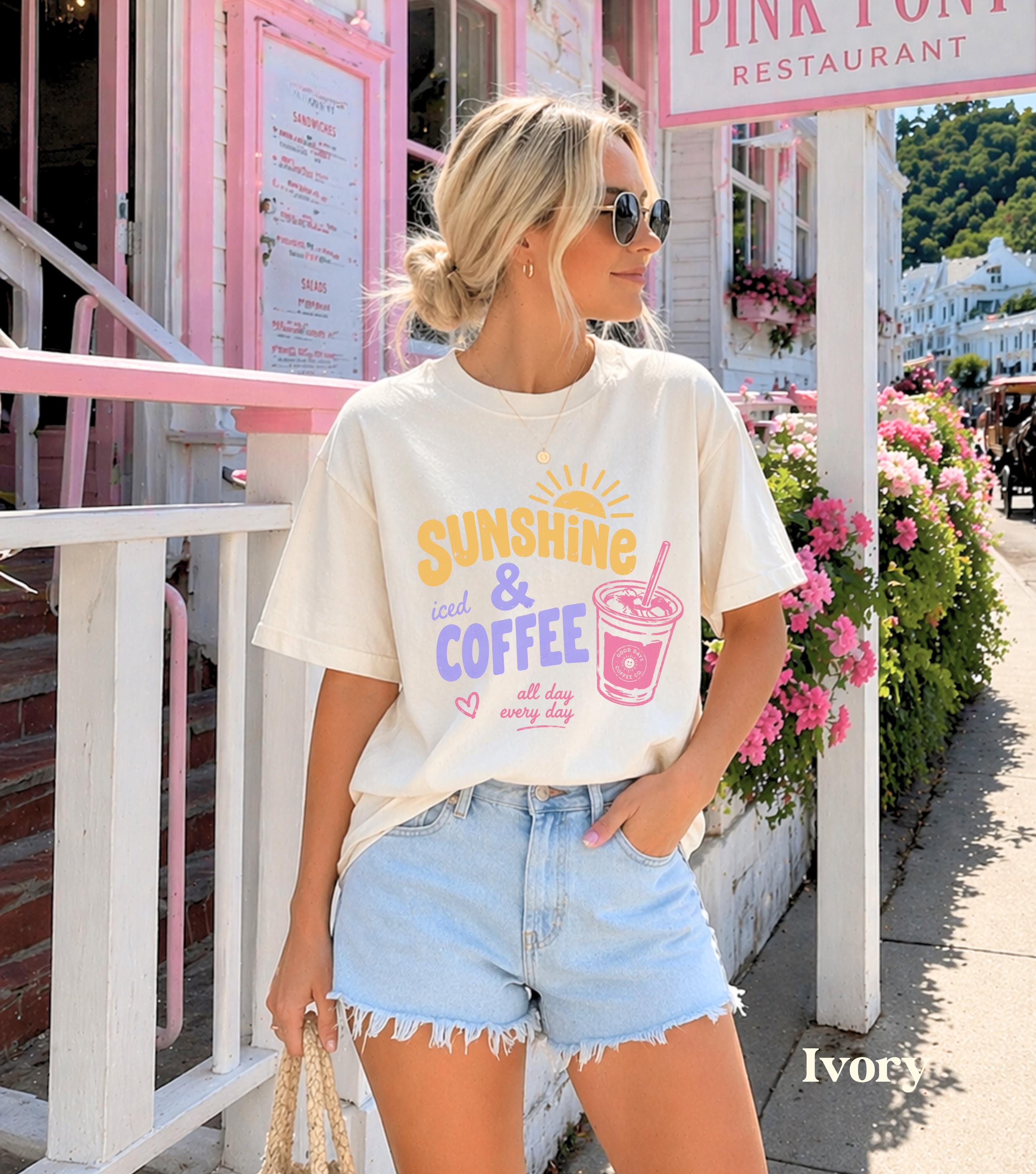 Sunshine Iced Coffee Shirt, Summer Crewneck, Beach Vacation Shirts Women, Iced Coffee Lover, Sunshine Tees, Womens Coffee Graphic Tshirts