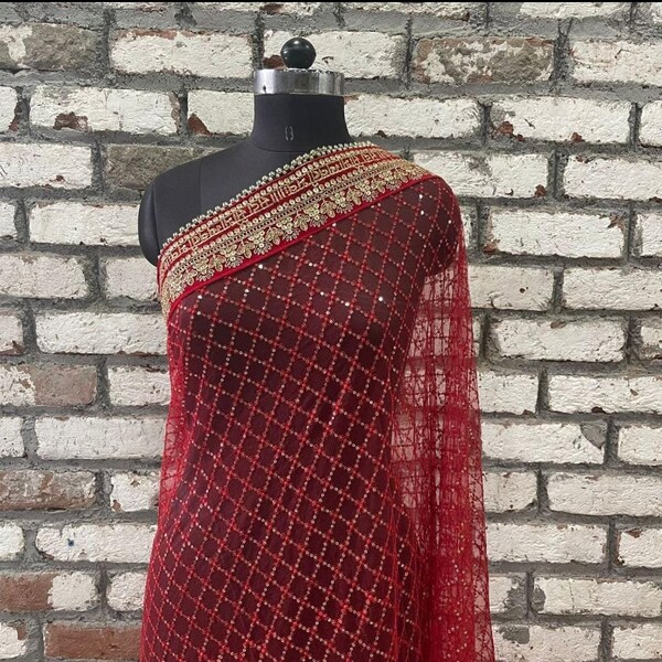 Sabhyasachi inspired Red bridal dupatta for brides, Brides Veil for wedding bridal dupatta, women Indian brides nikaah chunni Ruksati