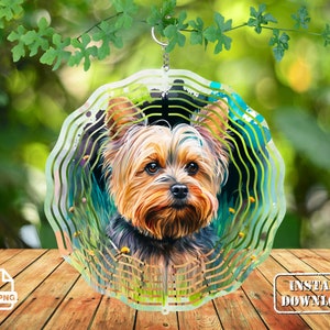Design de sublimação para cata-vento Yorkie: redondo de 10 polegadas (PNG)